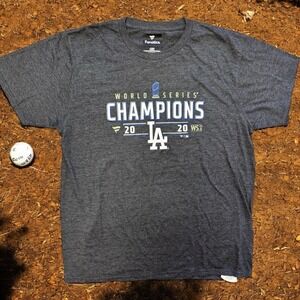 Fanatics LA Dodgers T-Shirt Men's Large Gray 2020 World Series Champions MLB Tee